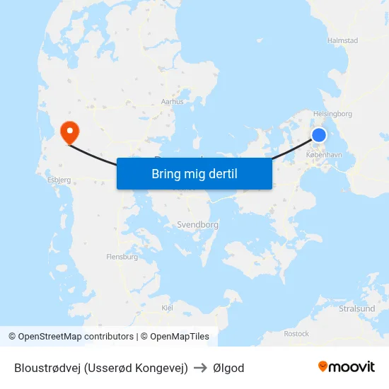 Bloustrødvej (Usserød Kongevej) to Ølgod map