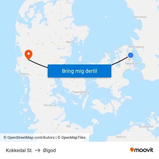 Kokkedal St. to Ølgod map
