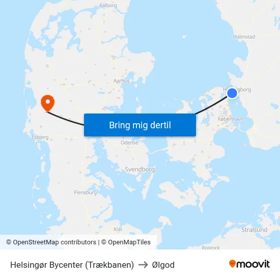 Helsingør Bycenter (Trækbanen) to Ølgod map