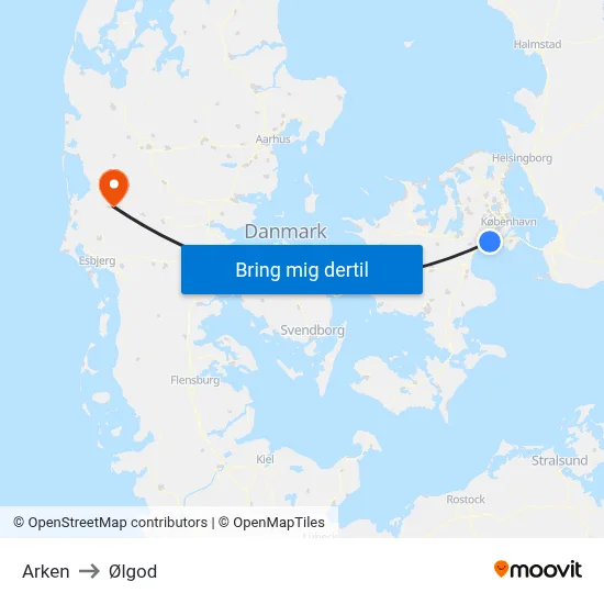 Arken to Ølgod map