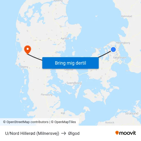 U/Nord Hillerød (Milnersvej) to Ølgod map