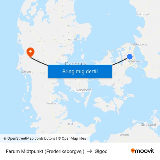 Farum Midtpunkt (Frederiksborgvej) to Ølgod map