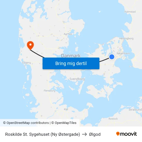 Roskilde St. Sygehuset (Ny Østergade) to Ølgod map