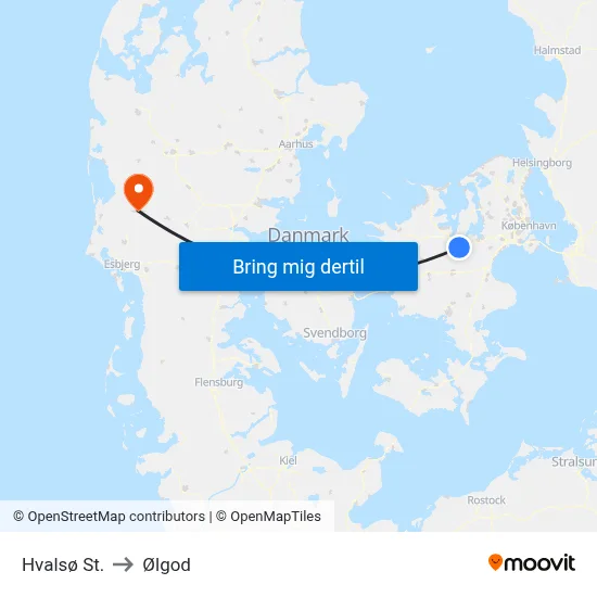 Hvalsø St. to Ølgod map