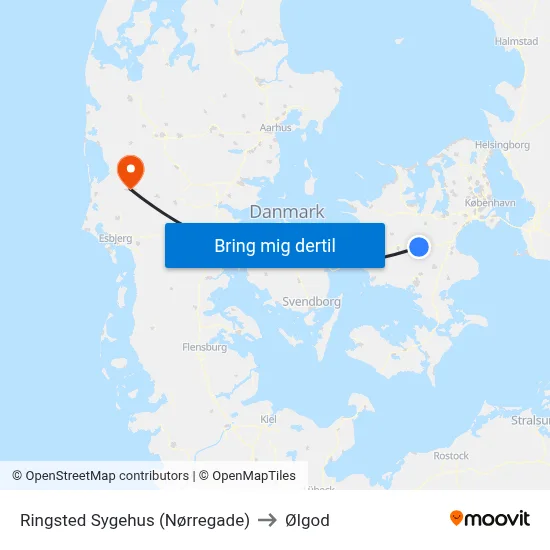 Ringsted Sygehus (Nørregade) to Ølgod map