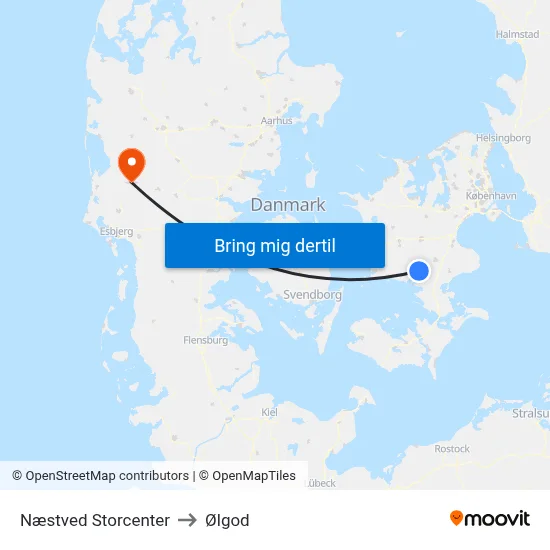 Næstved Storcenter to Ølgod map