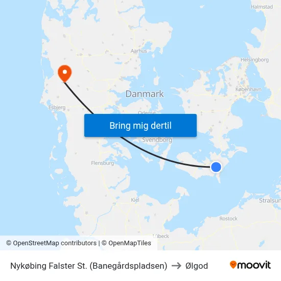 Nykøbing Falster St. (Banegårdspladsen) to Ølgod map