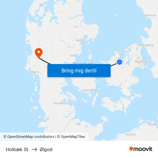 Holbæk St. to Ølgod map