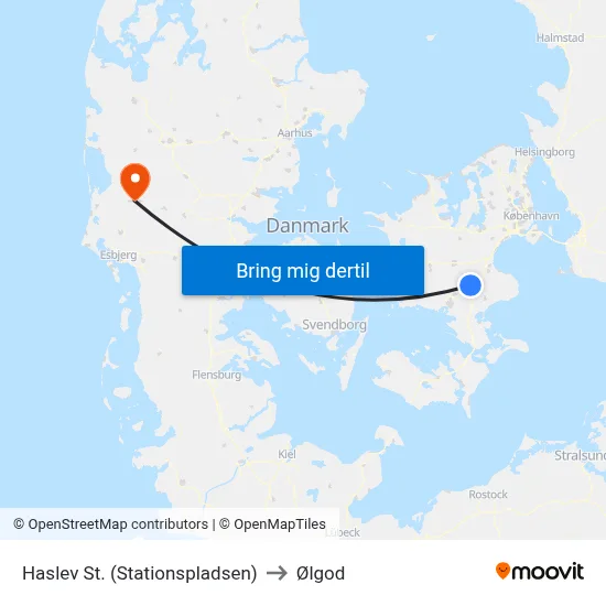 Haslev St. (Stationspladsen) to Ølgod map