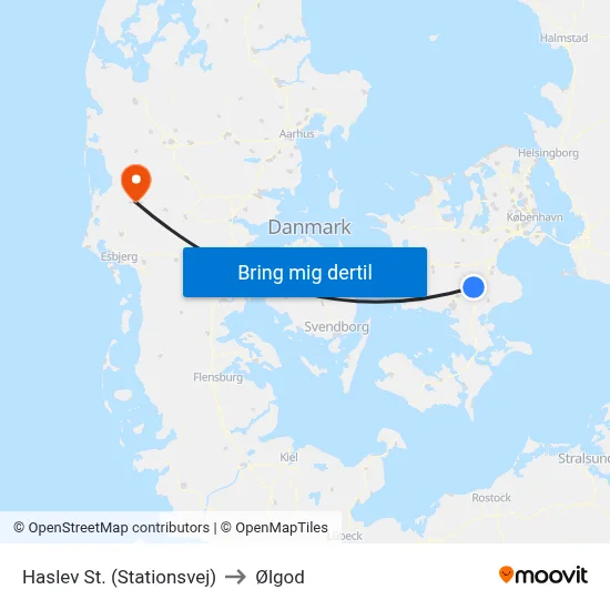 Haslev St. (Stationsvej) to Ølgod map