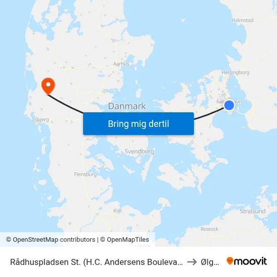 Rådhuspladsen St. (H.C. Andersens Boulevard) to Ølgod map