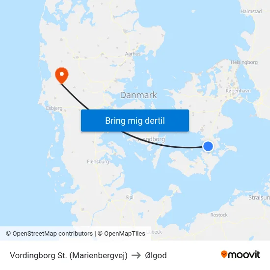 Vordingborg St. (Marienbergvej) to Ølgod map