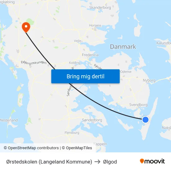Ørstedskolen (Langeland Kommune) to Ølgod map
