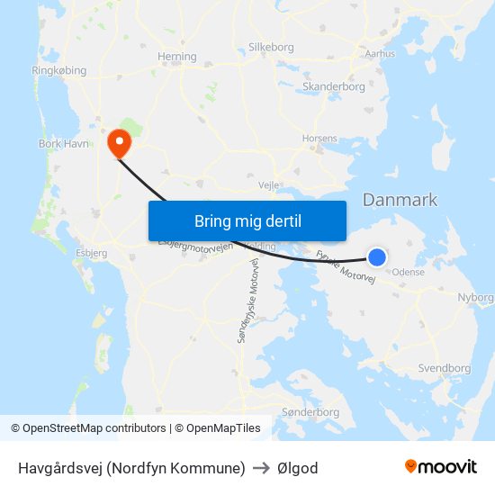 Havgårdsvej (Nordfyn Kommune) to Ølgod map