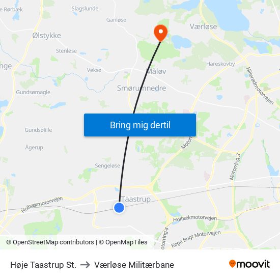 Høje Taastrup St. to Værløse Militærbane map