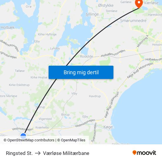 Ringsted St. to Værløse Militærbane map