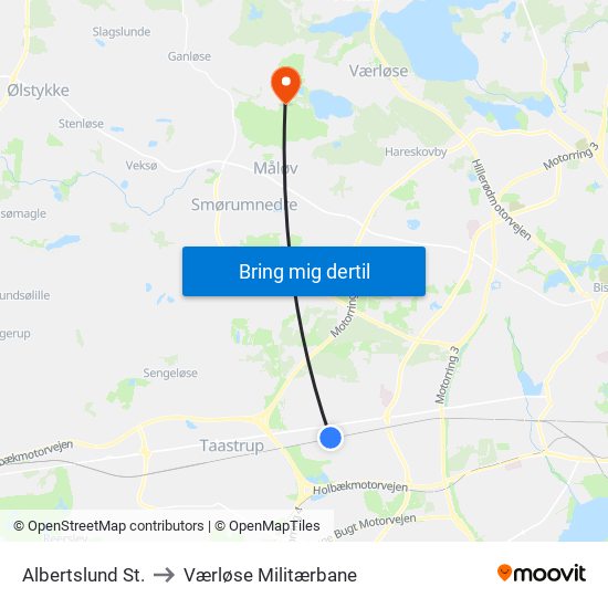 Albertslund St. to Værløse Militærbane map
