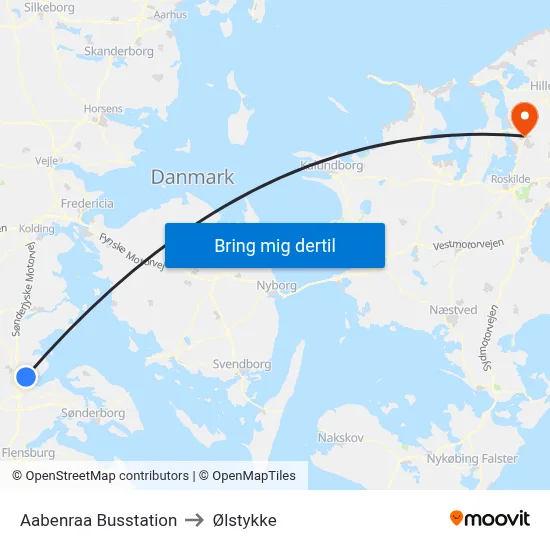 Aabenraa Busstation to Ølstykke map