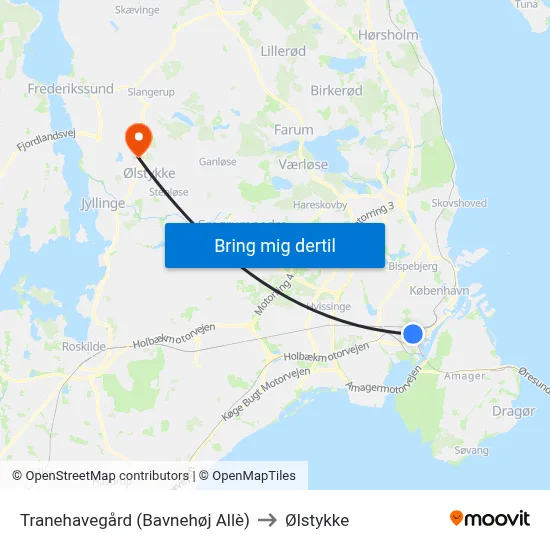 Tranehavegård (Bavnehøj Allè) to Ølstykke map