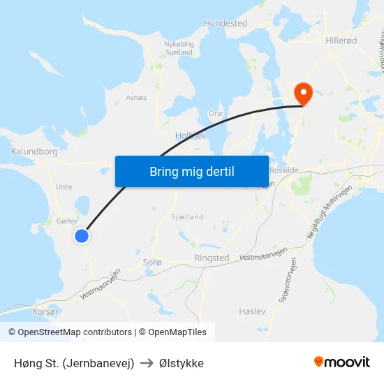 Høng St. (Jernbanevej) to Ølstykke map