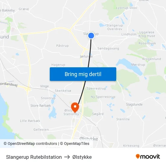 Slangerup Rutebilstation to Ølstykke map