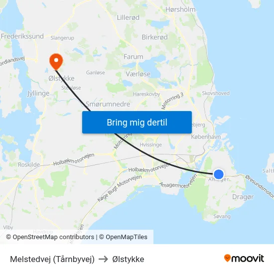 Melstedvej (Tårnbyvej) to Ølstykke map