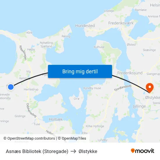 Asnæs Bibliotek (Storegade) to Ølstykke map