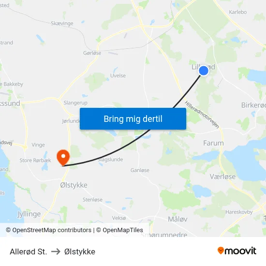 Allerød St. to Ølstykke map