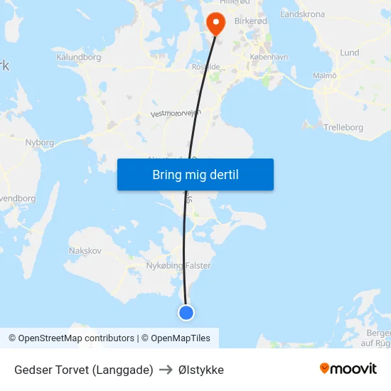 Gedser Torvet (Langgade) to Ølstykke map