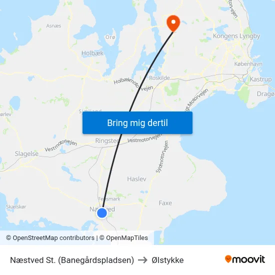 Næstved St. (Banegårdspladsen) to Ølstykke map