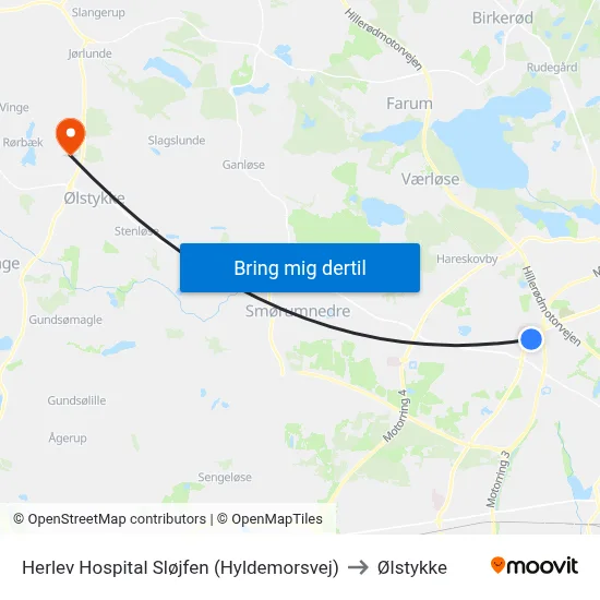 Herlev Hospital Sløjfen (Hyldemorsvej) to Ølstykke map