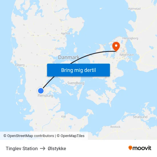 Tinglev Station to Ølstykke map