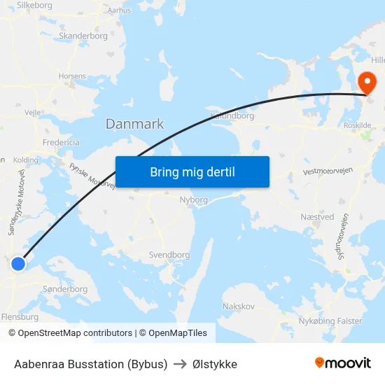 Aabenraa Busstation (Bybus) to Ølstykke map