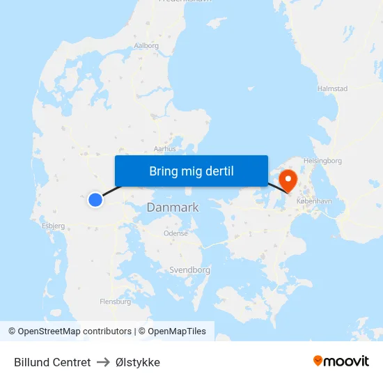 Billund Centret to Ølstykke map