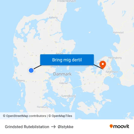 Grindsted Rutebilstation to Ølstykke map