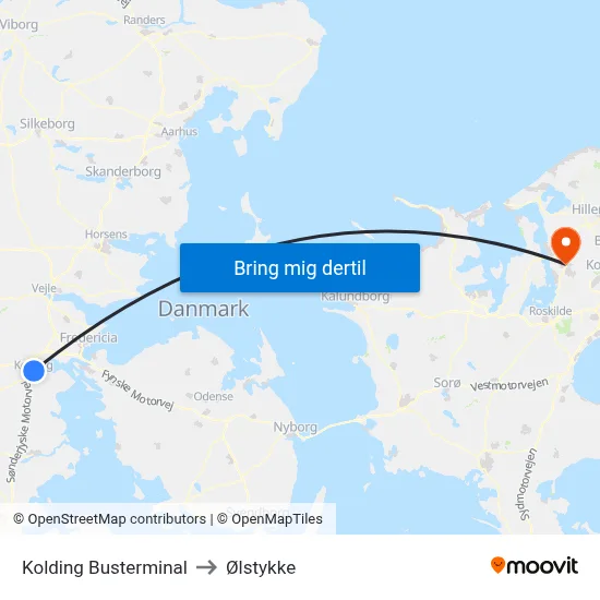 Kolding Busterminal to Ølstykke map
