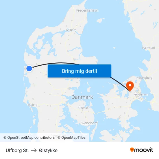 Ulfborg St. to Ølstykke map