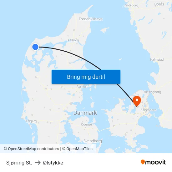 Sjørring St. to Ølstykke map