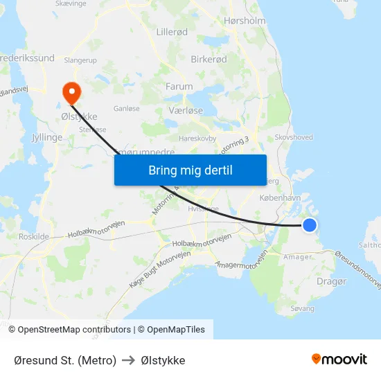 Øresund St. (Metro) to Ølstykke map