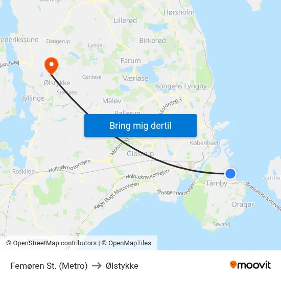 Femøren St. (Metro) to Ølstykke map