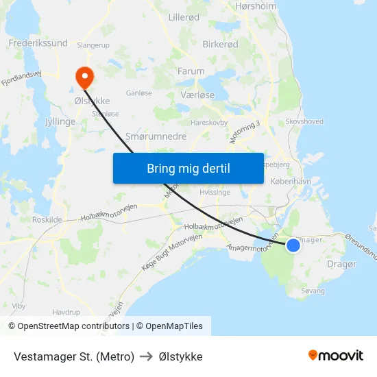 Vestamager St. (Metro) to Ølstykke map