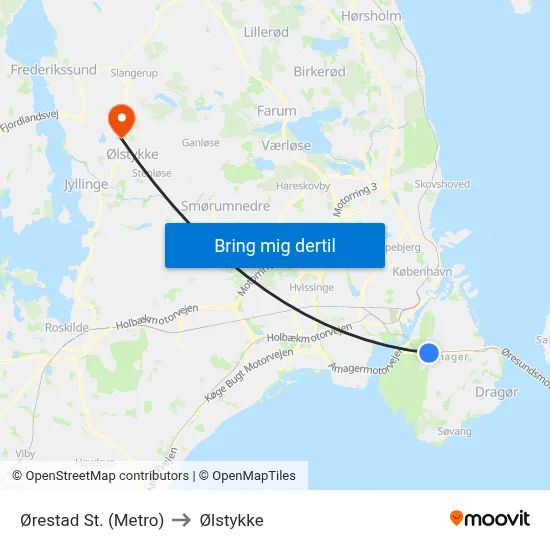 Ørestad St. (Metro) to Ølstykke map