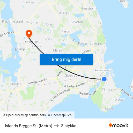 Islands Brygge St. (Metro) to Ølstykke map