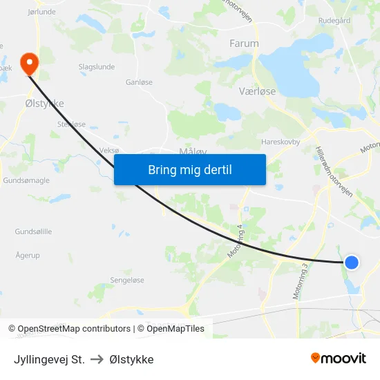 Jyllingevej St. to Ølstykke map