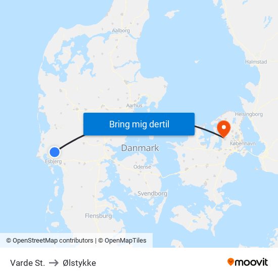 Varde St. to Ølstykke map