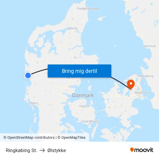 Ringkøbing St. to Ølstykke map