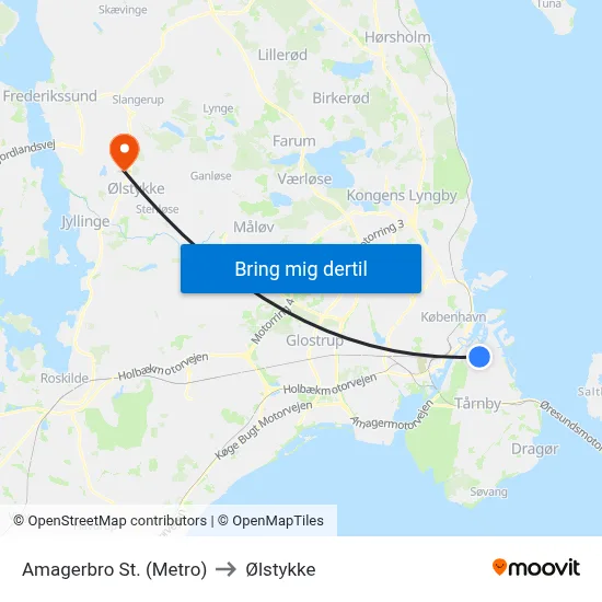 Amagerbro St. (Metro) to Ølstykke map