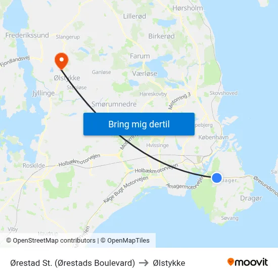 Ørestad St. (Ørestads Boulevard) to Ølstykke map