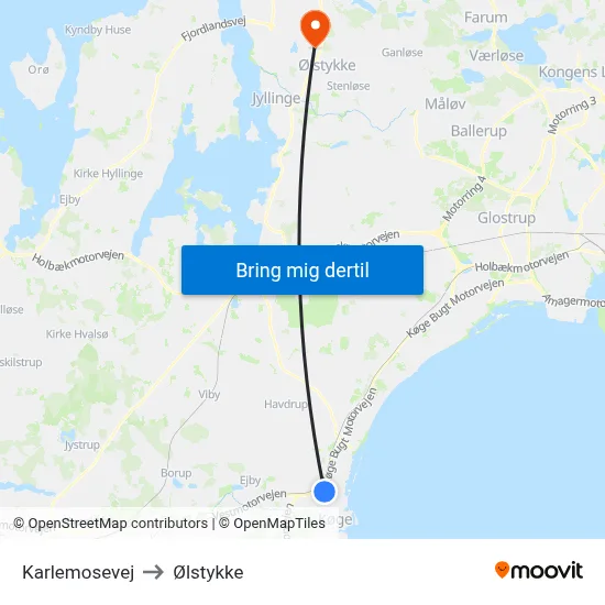 Karlemosevej to Ølstykke map