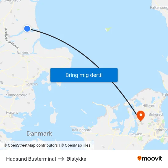 Hadsund Busterminal to Ølstykke map